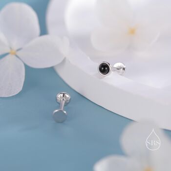 Sterling Silver Genuine Black Onyx Internally Threaded Flat Back Earrings, 2 of 7