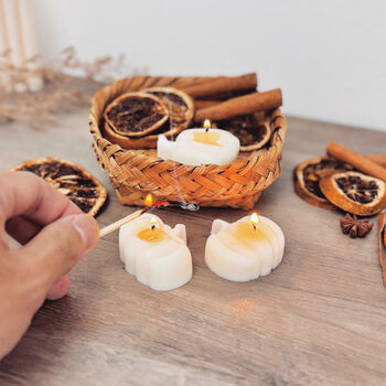 White Pumpkin Tea Light Candles Set Of Three, 5 of 10