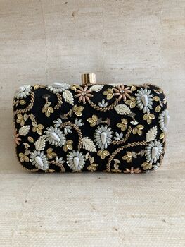 Black Handcrafted Embroidered Rectangular Clutch Bag, 2 of 6
