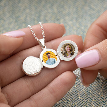Sterling Silver Folding Four Photo Locket Necklace, 2 of 7