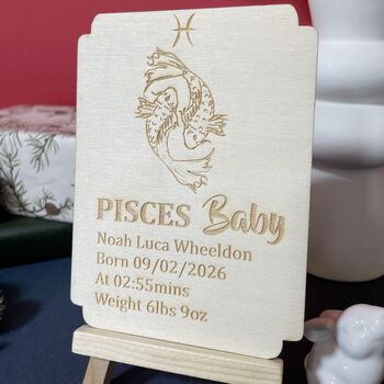 Personalised Pisces New Baby Celebration Wooden Plaque, 7 of 7