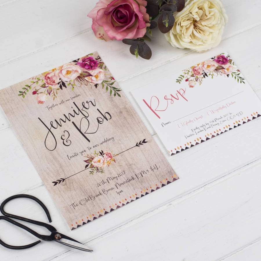 boho floral wedding invitation by russet and gray | notonthehighstreet.com