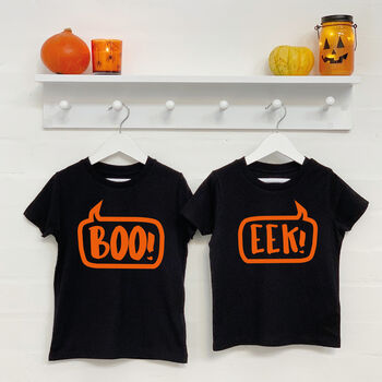 'Boo' And 'Eek' Sibling T Shirt And Babygrow Set, 3 of 5