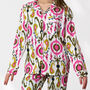 Ikat Print 100% Cotton Ladies Pyjamas In White And Pink, thumbnail 1 of 9