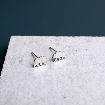 Sterling Silver Bear Stud Earrings, 3 of 7