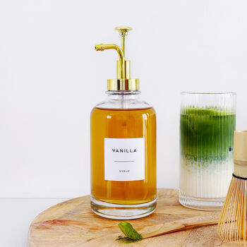 Clear Glass Syrup Bottle With Gold Pump Dispenser, 7 of 8