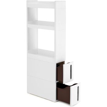 Narrow White Shelves Drawers Recess Cabinet With Wheels, 4 of 9