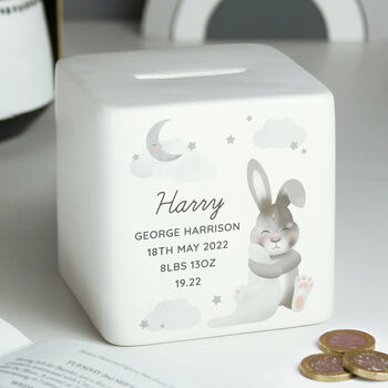 Personalised Baby Bunny Money Box, 2 of 6