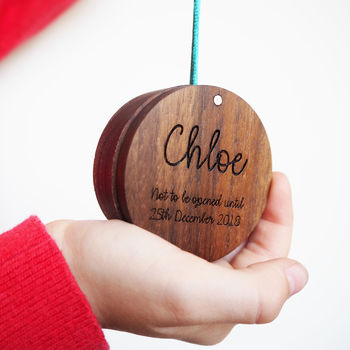 Personalised Wooden Christmas Bauble Ring Box, 4 of 5