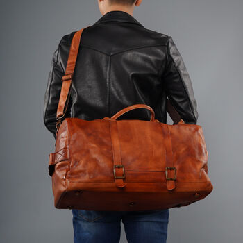 Genuine Leather Holdall With Straps Detail, 5 of 12
