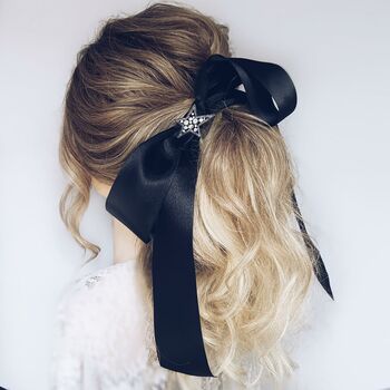Oversized Ivory Satin Bridal Hairbow With Star, 2 of 5