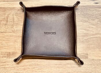 Personalised Dark Brown Square Leather Accessories Tray, 3 of 12
