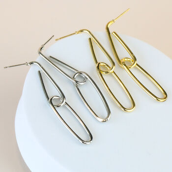 Minimalist Oval Dangle Stud Earrings, 2 of 4