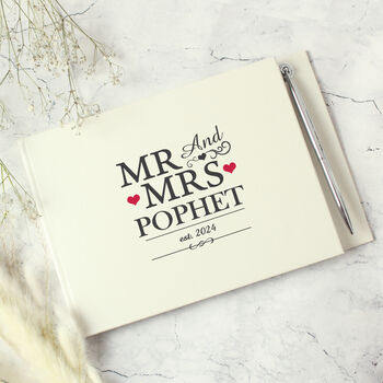 Personalised Mr And Mrs Guest Book And Pen, 2 of 5