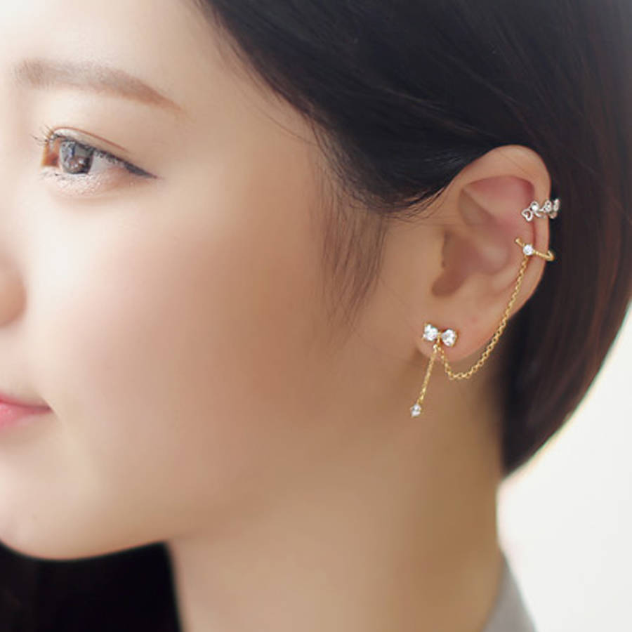 bow stud with chain linked ear cuff by dose of rose ...