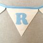 Baby Blue Bunting, New Baby Nursery Gift, Cream And Blue Personalised Bedroom Wall Banner, thumbnail 7 of 10