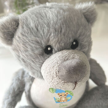 Personalised Animal Alphabet Grey Baby Teddy Bear, 5 of 10
