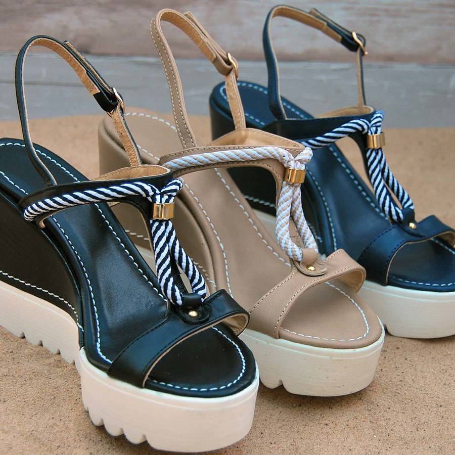 nautical rope wedge sandals in navy and white by espadrille ...