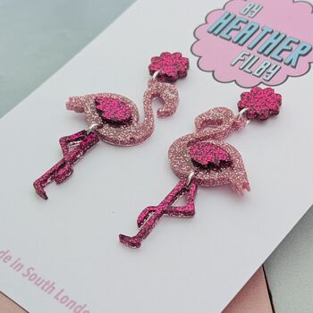 Handmade Pink Flamingo Glitter Resin Earrings, 4 of 4