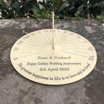 Golden Anniversary Personalised Sundial Engraved Brass, 3 of 3