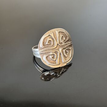 Swirl Pattern Silver Disc Adjustable Ring, 3 of 9
