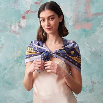 Catherine Rowe Pet Portraits Whippet Blue Silk Scarf, 4 of 4