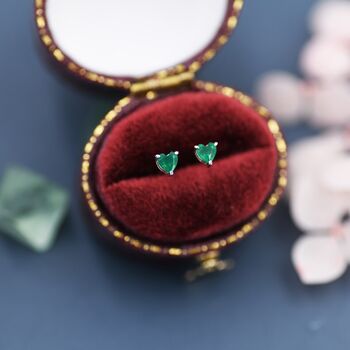 Genuine Green Onyx Heart Stud Earrings, 3 of 8