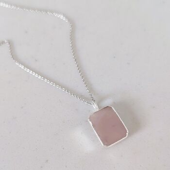 The Rectangle Rose Quartz Necklace, Silver, 5 of 9