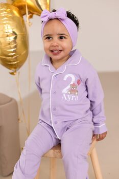 Personalised Bear Embroidered Birthday Pyjamas Choice Of Colours And Age One To Eight Available, 5 of 12