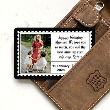 Personalised Stamp Photo And Message Metal Wallet Card, 4 of 7