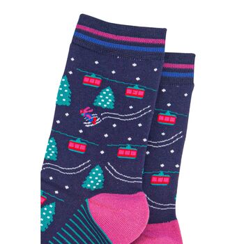 Ski Cable Cars Christmas Bamboo Socks Navy, 3 of 4