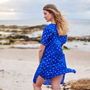 Blue Luxury Silk Embroidered Hand Dyed Dress, thumbnail 3 of 5