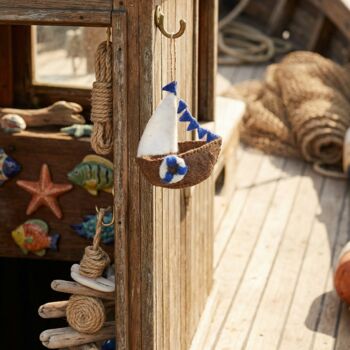 Handmade Felt Seaside Sailboat Hanging Decoration, 2 of 4