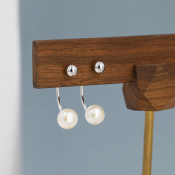 Sterling Silver Ball And Natural Freshwater Pearl Ear Jacket, 8 of 12