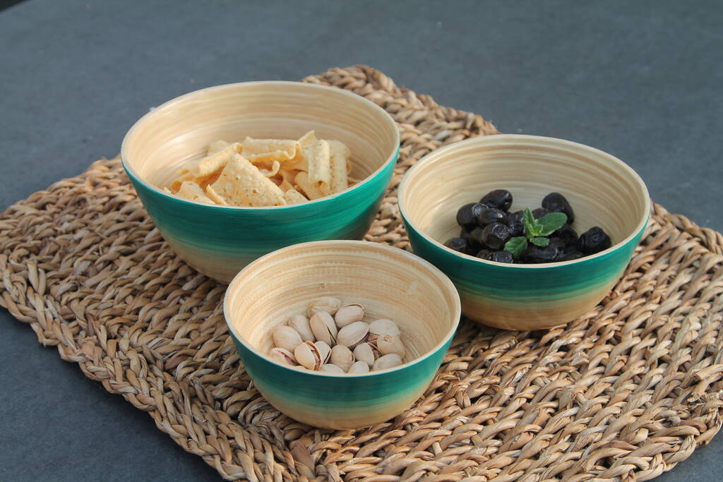 Set Of Three Bamboo Snack Bowls By Lotus Direct