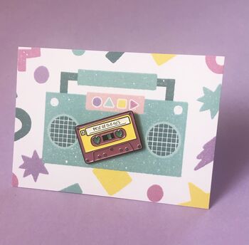 90s Retro Cassette Tape Pin Badge, 2 of 7