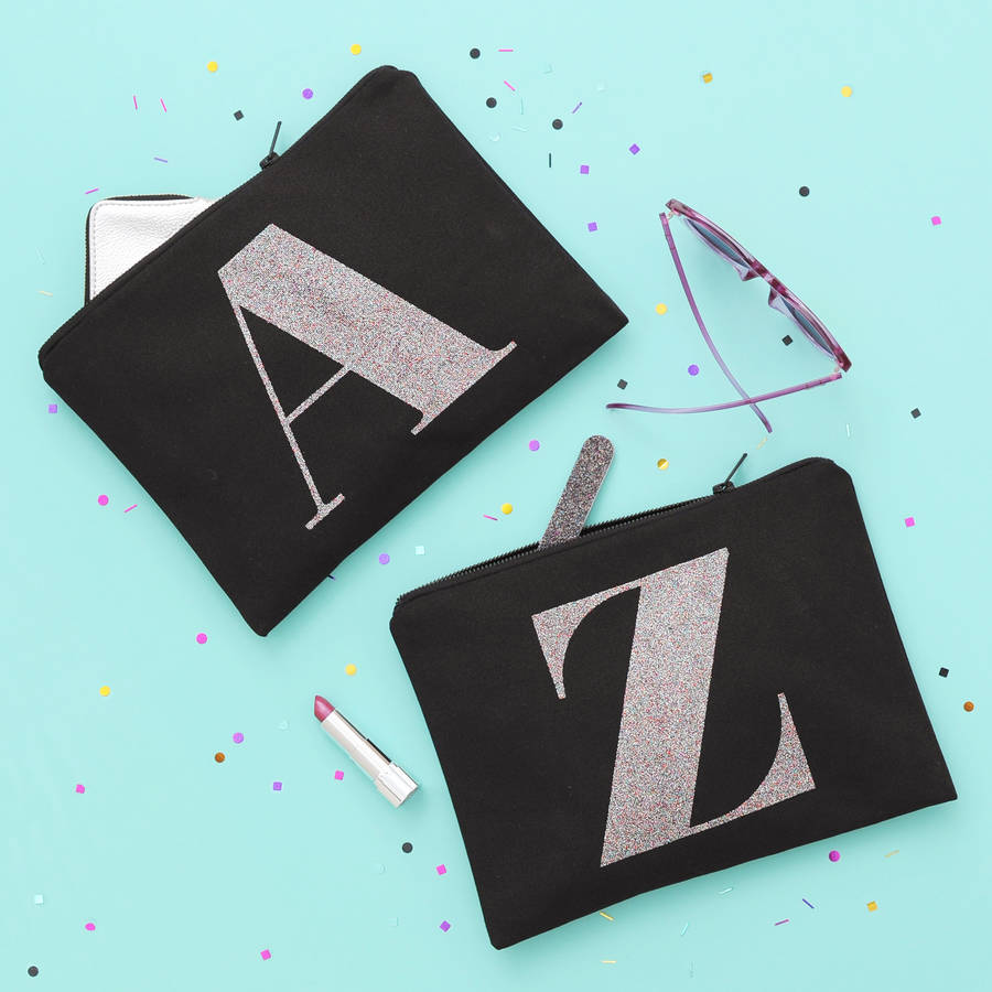Black Glitter Initial Pouch, 1 of 8