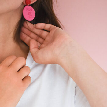 Feminist Mismatched Pink And Red Clay Earrings, 3 of 4