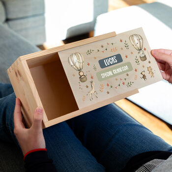 Personalised Safari Animals Keepsake Box With Sliding Lid, 2 of 5