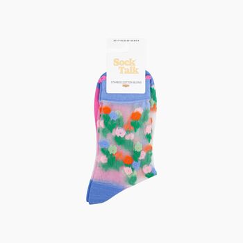 Floral Posy Combed Cotton Sheer Pop Socks In Blue, 4 of 4