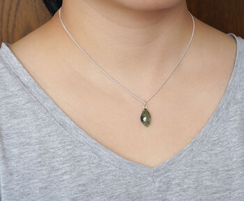Leaf Shape Emerald Necklace In 14ct Yellow Gold And Sterling Silver, 4 of 4