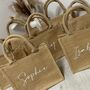 Personalised Square Jute Lunch Bridesmaid Top Handle Gift Bag, thumbnail 1 of 9