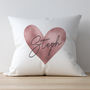 Metallic Rose Gold Heart Personalised Name Cushions, thumbnail 1 of 3