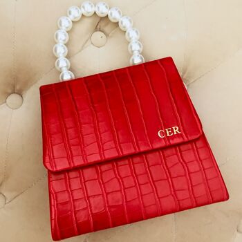 Vegan Leather Crossbody Bag With Pearl Handle, 3 of 7