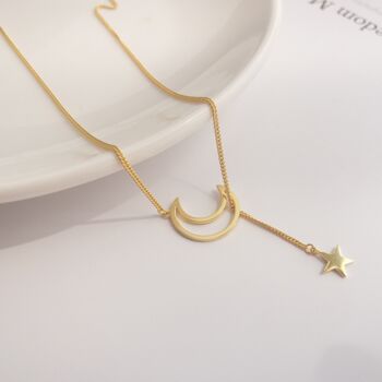 925 Sterling Silver Moon And Star Clavicle Necklace, 4 of 5