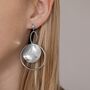 Large Hoop With Matt Disc Drop Earrings Silver Colour, thumbnail 3 of 3