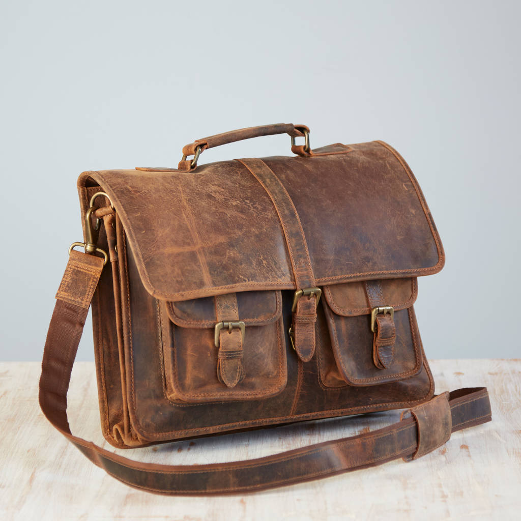 Personalised Buffalo Leather Laptop Satchel By Paper High ...