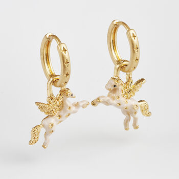 Gold Pegasus Huggie Earrings, 4 of 9