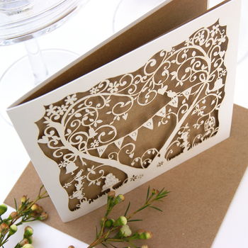 Garden Party Wedding Laser Cut Card In Eco Craft, 5 of 7