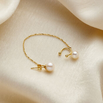 9ct Gold Pearl Stud And Chain Ear Cuff, 2 of 5
